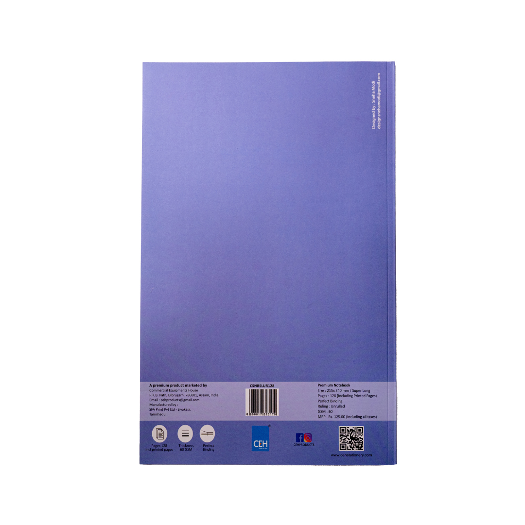 CEH Premium Notebook | Super Long I Size 215x340 | 60 GSM| 128 pages | Unruled